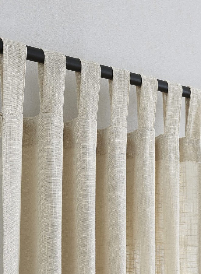 VOILYBIRD Linen Semi Sheer Curtains Tab Top Light Filtering Elegant Curtains & Drapes for Living Room 52 x 84 Inch Length, Set of 2 Panels, Beige - Image 2